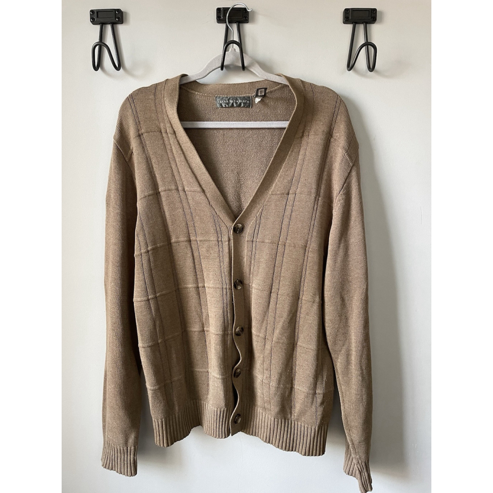Oscar De La Renta Cable Cardigan Luxury Brand Taupe Button Brown
